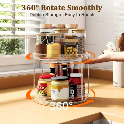 Vista 3 de Lazy Susan - Organizador giratorio de 2 niveles de 9.25 pulgadas, organizador giratorio de especias para gabinete, baño, despensa, encimera, cocina