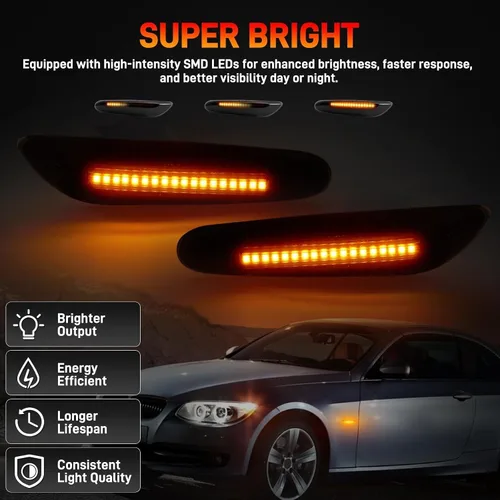 Vista 5 de Kit de Ensamblaje de Luces Marcadoras Laterales LED con Lente Ahumado, Lámpara de Señal de Giro Ámbar para Lado Delantero del Conductor y Pasajero