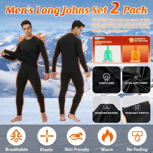 Vista 3 de CL convallaria 2 Pack Thermal Underwear for Men - Warm Fleece Lined Long Johns - Winter Gear Base Layer Tops & Bottoms Set