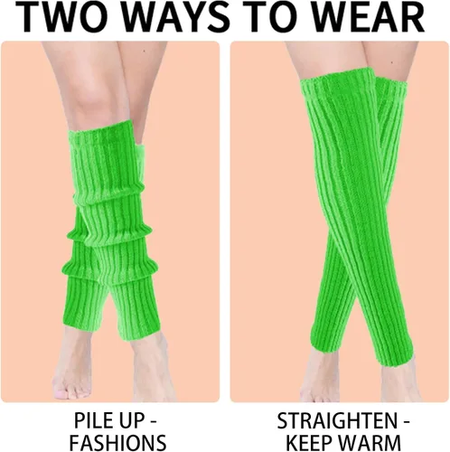 Vista 3 de Buauty Calentadores de piernas para mujer, traje de los años 80 y 90, calcetines de pierna acanalados de neón a la moda, accesorios de neón Y2K