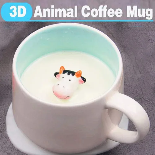 Vista 3 de Tazas de café de cerámica con diseño de vaca, 3 piezas, tazas de café de cerámica con manualidades, porcelana pequeña, vaca y cuchara, taza