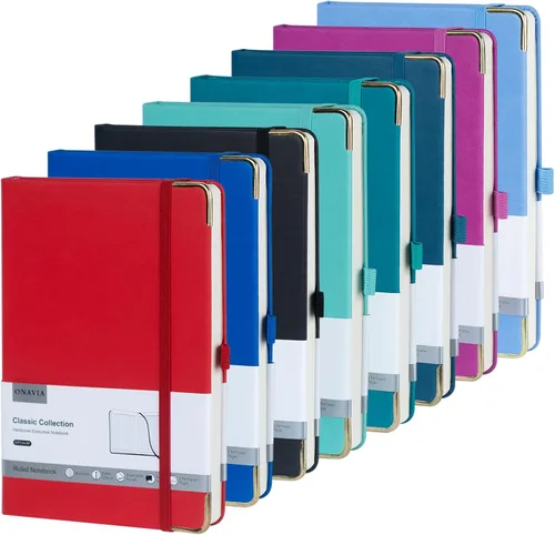 Vista 9 de ONAVIA Cuaderno rayado A5 - Papel grueso de 100 g/m², cuaderno de tapa dura para escribir, trabajo, viajes, escuela, cuaderno rayado para mujeres