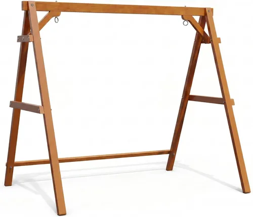 Vista 9 de VINGLI Marco de columpio para porche de 6.2 pies, soporte de madera resistente de 660 libras, soporte de columpio de madera con barra de conexión