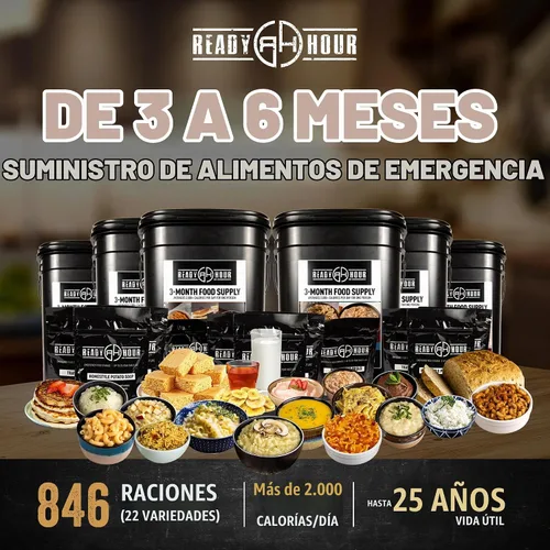 Vista 4 de Ready Hour Suministro de alimentos de emergencia para 3 meses (846 porciones), kit de 3 meses, entradas de comida para almacenamiento de alimentos