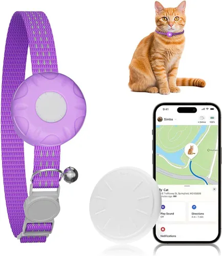 Vista 11 de Rastreador de gatos, mini rastreador GPS, compatible con Apple Find My App (solo iOS), collar impermeable para rastreadores de gatos con campana