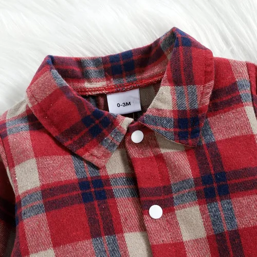 Vista 8 de Ropa de bebé niño, trajes de bebé, overol de manga larga a cuadros + overol de jeans, conjunto de pantalones