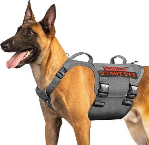 Vista 15 de OneTigris Arnés Táctico para Perros Grandes, Arnés Chaleco para Perros de Servicio Sin Tirones con 5 Hebillas de Metal con Paneles de Gancho