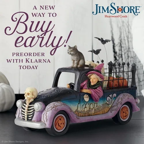 Vista 2 de Enesco Jim Shore Heartwood Creek - Figura de camioneta con ruedas malvadas de Halloween, resina de piedra, hecha a mano, figuras de bruja