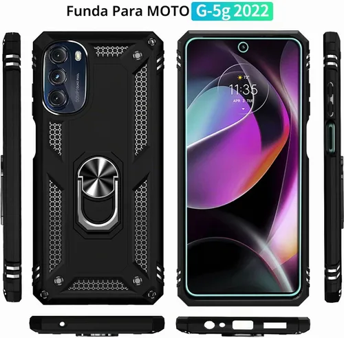 Vista 2 de Funda para Motorola G 5G 2022 con [2 unidades] Protector de pantalla de vidrio, para Moto G 2022, funda resistente a prueba de golpes