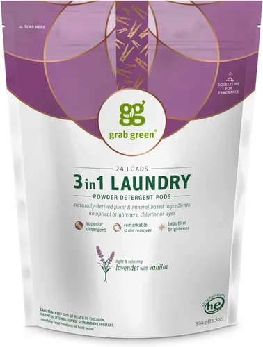 Vista 18 de Grab Green Cápsulas de detergente 3 en 1, 24 unidades, sin fragancia, a base de plantas y minerales, poder de limpieza superior, removedor