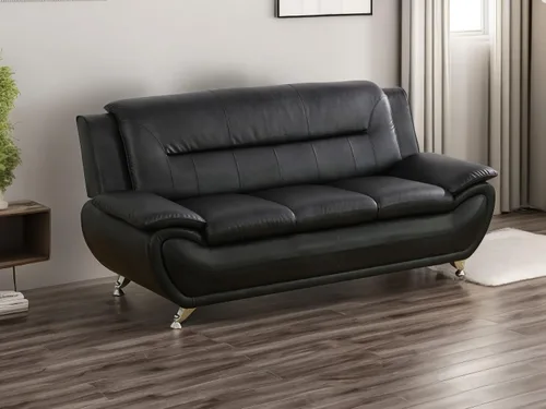 Vista 23 de Sofás de cuero para sala de estar, juego de sofá para dormitorio, apartamento, juegos de muebles de sala (a-cuero negro, sofá+sofá biplaza+silla)