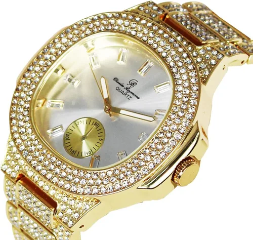 Vista 2 de Brazalete cubano con reloj oblongo destellos brillantes 8475BC reloj hip hop cubano