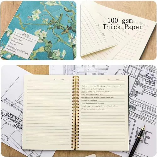 Vista 4 de 4 paquetes de cuadernos A5 Van Gogh con cubierta superdura en espiral, cuadernos de espiral con tapa dura, diarios en espiral, diarios encuadernados