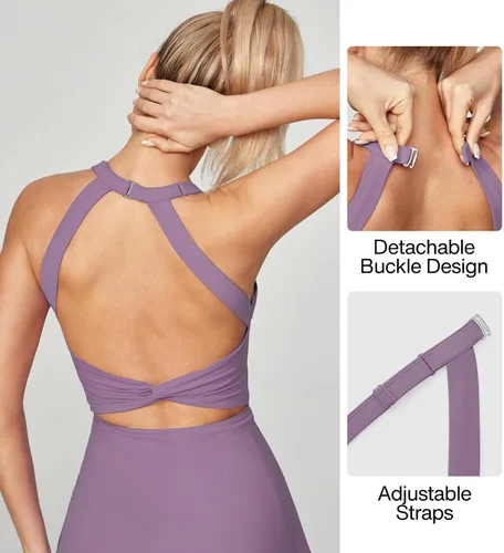 Vista 3 de Heathyoga Vestido de tenis con pantalones cortos integrados y brasier atlético para mujer, vestido de entrenamiento de golf trenzado de verano