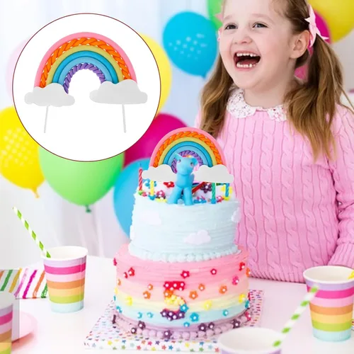 Vista 5 de Decoración de pastel de nube de arcoíris, cerámica suave, decoración de cupcakes, temática de arco iris, suministros para hornear para niños