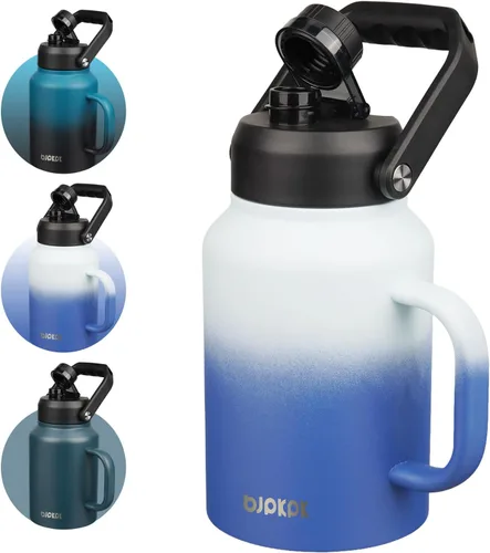 Vista 26 de BJPKPK Botella de agua aislada de un galón (128 onzas), de acero inoxidable, apta para lavavajillas, jarra sin BPA con mango ergonómico y parte
