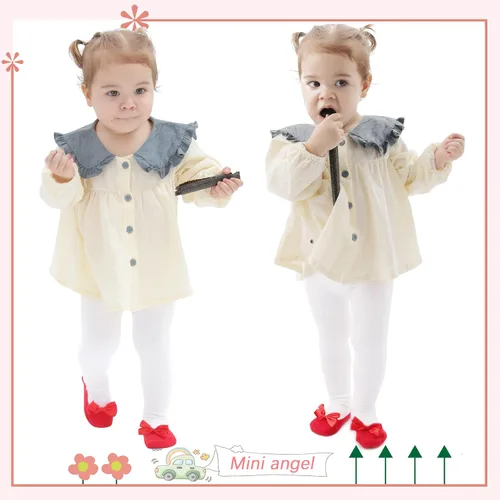Vista 3 de Mini angel Mallas de bebé antideslizantes para niña, mallas lisascon aspecto de zapato, mallas sin costuras, mallas de algodón cálidas
