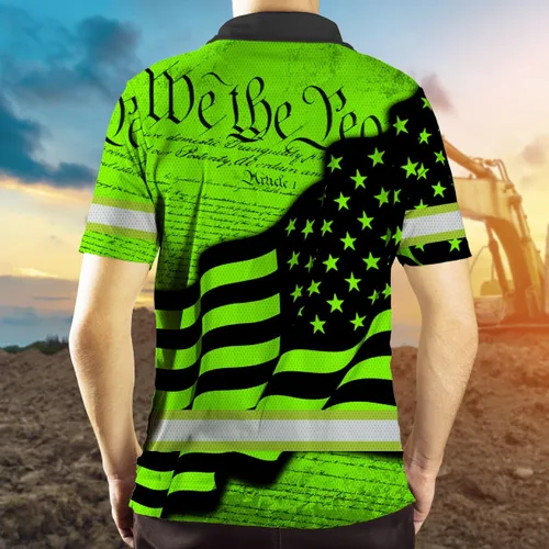 Vista 5 de Maddly Polo de alta visibilidad con diseño de calavera y bandera de Estados Unidos, ropa de trabajo patriótica con nombre personalizado