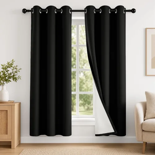 Vista 108 de 2 paneles de cortinas 100% opacas, de peso medio, con aislamiento térmico y ojales para dormitorio, sala de estar, tratamiento de ventana