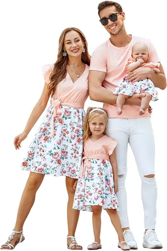 Vista 2 de Vestidos acampanados para mamá y yo, trajes familiares a juego, camisas de arcoíris, holgado, camiseta corta, babydoll