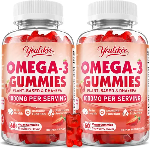 Vista 9 de Gomitas veganas Omega-3 de 1000 mg, alternativa al aceite de pescado Omega 3 para adultos, DHA a base de plantas de 460 mg y EPA 230 mg con vitamina