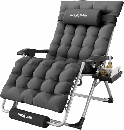 Vista 28 de Silla de gravedad cero de gran tamaño, plegable, reclinable, acolchada Rojo Extragrande
