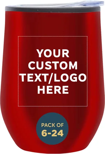 Vista 24 de DISCOUNT PROMOS Vasos de vino personalizados sin tallo de 12 onzas, juego de 6/12/24, paquete a granel personalizado, aislados, perfectos para vino