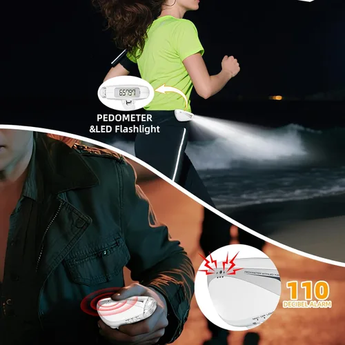 Vista 2 de Alarma de seguridad personal para mujeres de autodefensa – Llavero de autodefensa para ancianos y niños – Sirena fuerte de 115 dB, contador de pasos