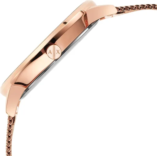 Vista 3 de Armani Exchange - Reloj de cuarzo de acero inoxidable con correa de piel para mujer, Malla de acero rosa, Reloj de cuarzo