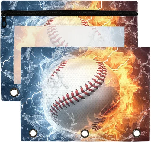 Vista 15 de Baseball Pencil Pouch for 3 Ring Binder，Zippered Pencil Case with Clear Window Organizers Bag 2 Packs
