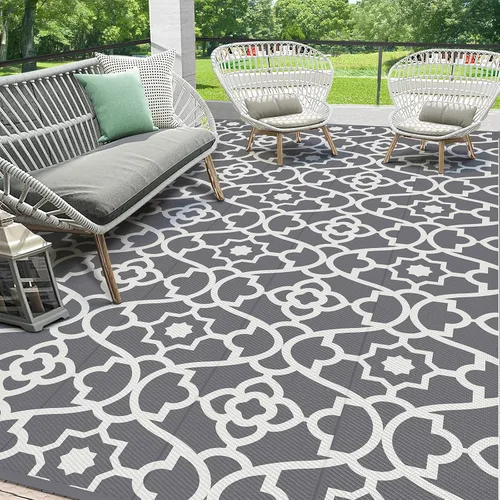 Vista 29 de HEBE Alfombra impermeable para exteriores de 5 x 8 pies para patios, alfombra de paja de plástico reversible floral, alfombra de patio, alfombra