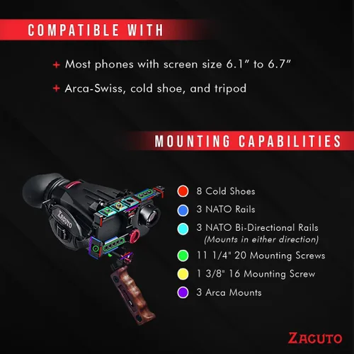 Vista 6 de Zacuto Stock de hombro Estabilizador ajustable, estabilizador de teléfono con agarre ligero y versátil Accesorio para teléfono inteligente