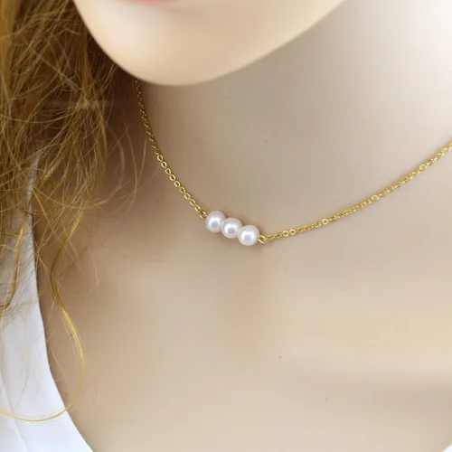 Vista 6 de Wunionup - Collar simple con perla pequeña - Gargantilla con pequeña perla piedra natal de junio para mujer, resistente