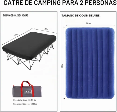 Vista 2 de KAMPKEEPER - Cama de Campamento, Camas de Campamento para Adultos, Cama Plegable de Campamento con Colchón de Aire Inflable y Bolsa de Transporte