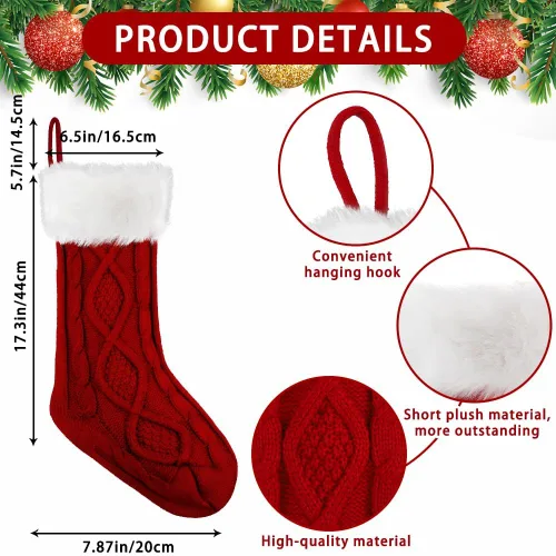 Vista 2 de XIMISHOP Paquete de 4 Medias de Navidad, 18 Pulgadas, Medias Grandes de Punto Trenzado Personalizadas, Decoraciones de Medias Colgantes de Navidad