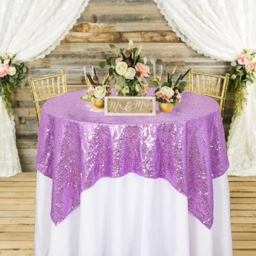Vista 12 de ShinyBeauty Mantel Cuadrado Pequeño de 36 x 36 Pulgadas Mantel de Lentejuelas Azul Bebé Cubierta de Mesa con Purpurina Superposición Cuadrada