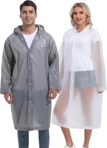 Vista 33 de 2 piezas de ponchos de lluvia reutilizables para adultos, abrigos de lluvia para adultos, chaquetas de lluvia, impermeables para hombres y mujeres