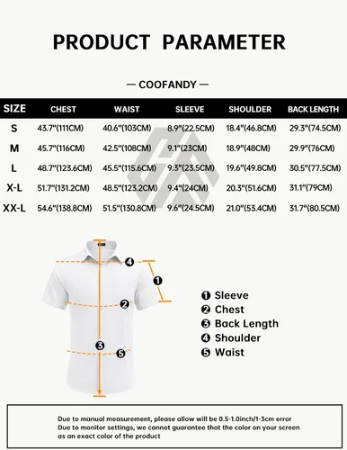 Vista 6 de COOFANDY Camisa Oxford de manga corta para hombre, de algodón, con botones y ajuste regular