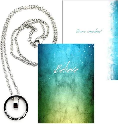 Vista 6 de Smiling Wisdom - Juego de regalo de tarjeta de felicitación y collar Believe Dreams Come True - Hija, nieta, mujer, amiga, hermana, graduación