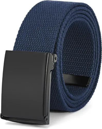 Vista 22 de WHIPPY Cinturón de tela con hebilla militar de color negro sólido, tapa abatible, totalmente ajustable, para hombre, con corte a medida