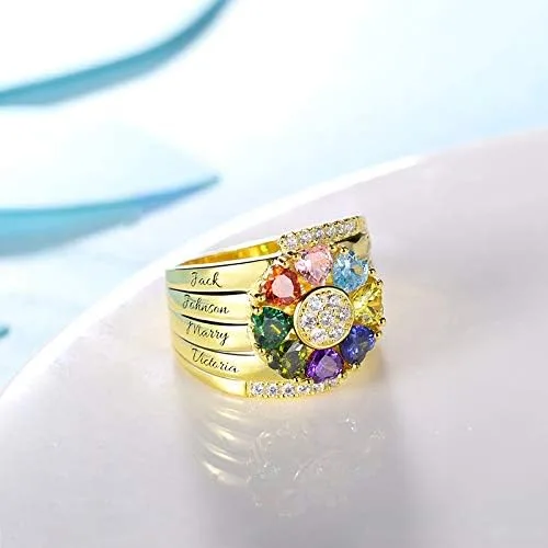 Vista 3 de AILIN Anillos personalizados con piedra natal para mujer, plata de ley 925, anillo personalizado con nombre, abuela, día de la madre, regalo