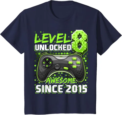 Vista 49 de Level 8 Unlocked Awesome 2015 Video Game 8th Birthday Boy T-Shirt, Negro