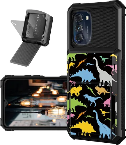 Vista 10 de Funda tipo cartera para Moto G 5G 2022 con ranura para tarjetero, cubierta abatible híbrida de doble capa, resistente, a prueba de golpes, funda