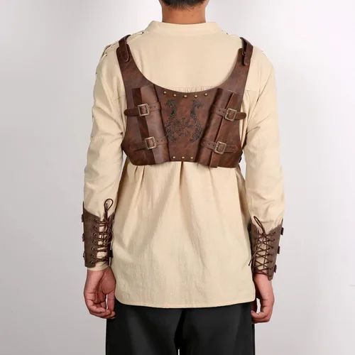 Vista 4 de HZMAN Espada de tótem vikingo medieval, rana ajustable de piel sintética, doble espada, Cosplay Renacimiento LARP