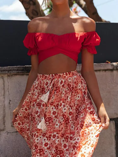 Vista 5 de Avanova Blusa de manga corta con volantes y hombros descubiertos para mujer