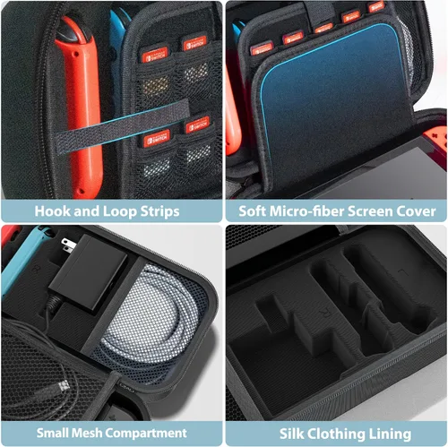 Vista 5 de Switch OLED - Funda de transporte compatible con Nintendo Switchmodelo OLED, funda de transporte portátil para Joy-Con y adaptador, funda protectora