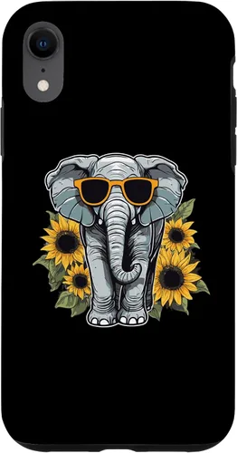 Vista 25 de Elephant with Sunglasses and Sunflowers Case for iPhone 16