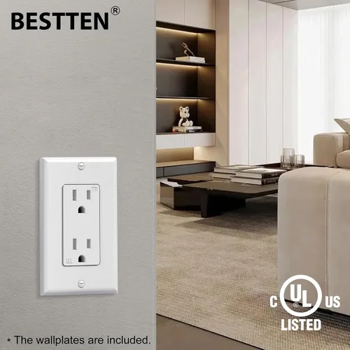 Vista 6 de BESTTEN Paquete de 60 tomas de corriente de 15 amperios, toma de pared eléctrica estándar, certificación UL, receptáculo resistente a