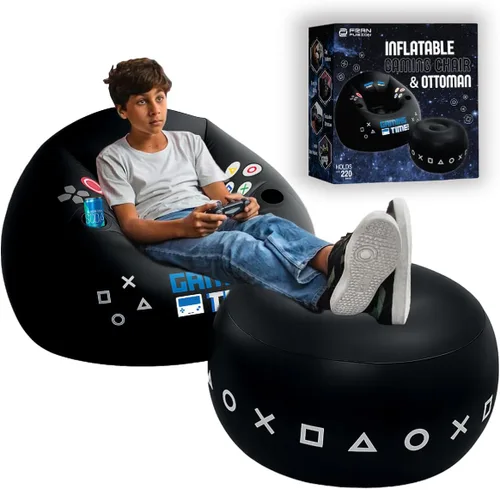 Vista 11 de Silla de juego inflable para niños y adolescentes con portavasos y bolsillos laterales - Estas sillas de tipo «puf» de aire para juegos para niños