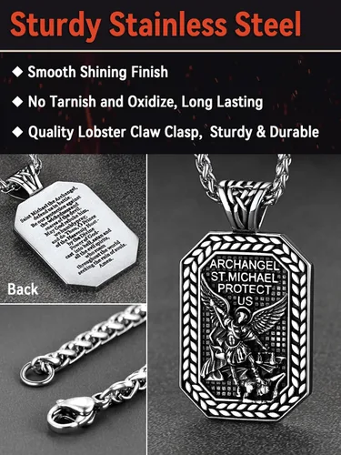 Vista 5 de FaithHeart Saint Michael Necklace, Stainless Steel18K Gold Plated St Michael the Archangel Pendant Amulet for Men Women with Gift Packaging
